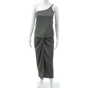 Kimberly Taylor Women Maxi Set Green Ribbed Knit One Shoulder Sleeveless Size M